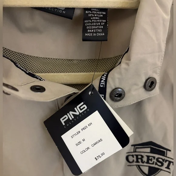 NWT!! Ping Brand Pull-Over Short Sleeve Rain Jacket in Khaki with Crest Logo - Picture 7 of 10